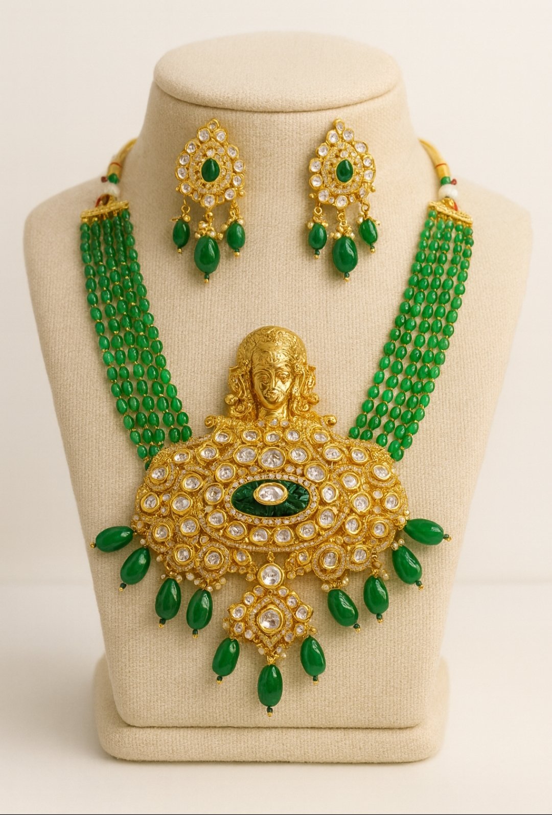 Oplus_131072 Traditional Green Kundan Polki Necklace for Women. - Image 1