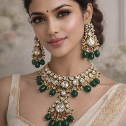 Designer Polki Green Choker for Bridal Look.