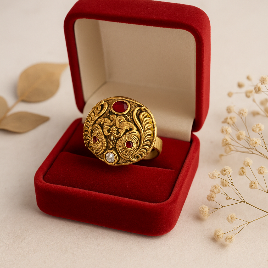 file_000000005298720981b5ba6ae773643f Classic Ethnic Brass Gold Plated Ring. - Image 1