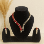 Classic Ruby Stone Diamond Necklace Set for women.