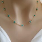 Micro Polish Blue Gemstone Chain Necklace for women.