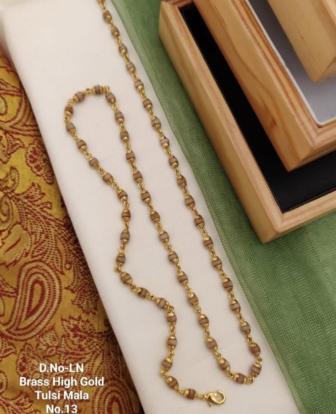 Oplus_131072 Traditional Tulsi Mala | Brass High Gold Polish. - Image 1