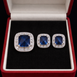 Royal Blue Stone AD Gold Plated Pendant Set.