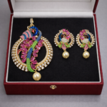 Traditional Gold Plated Peacock Design Pendant Set.