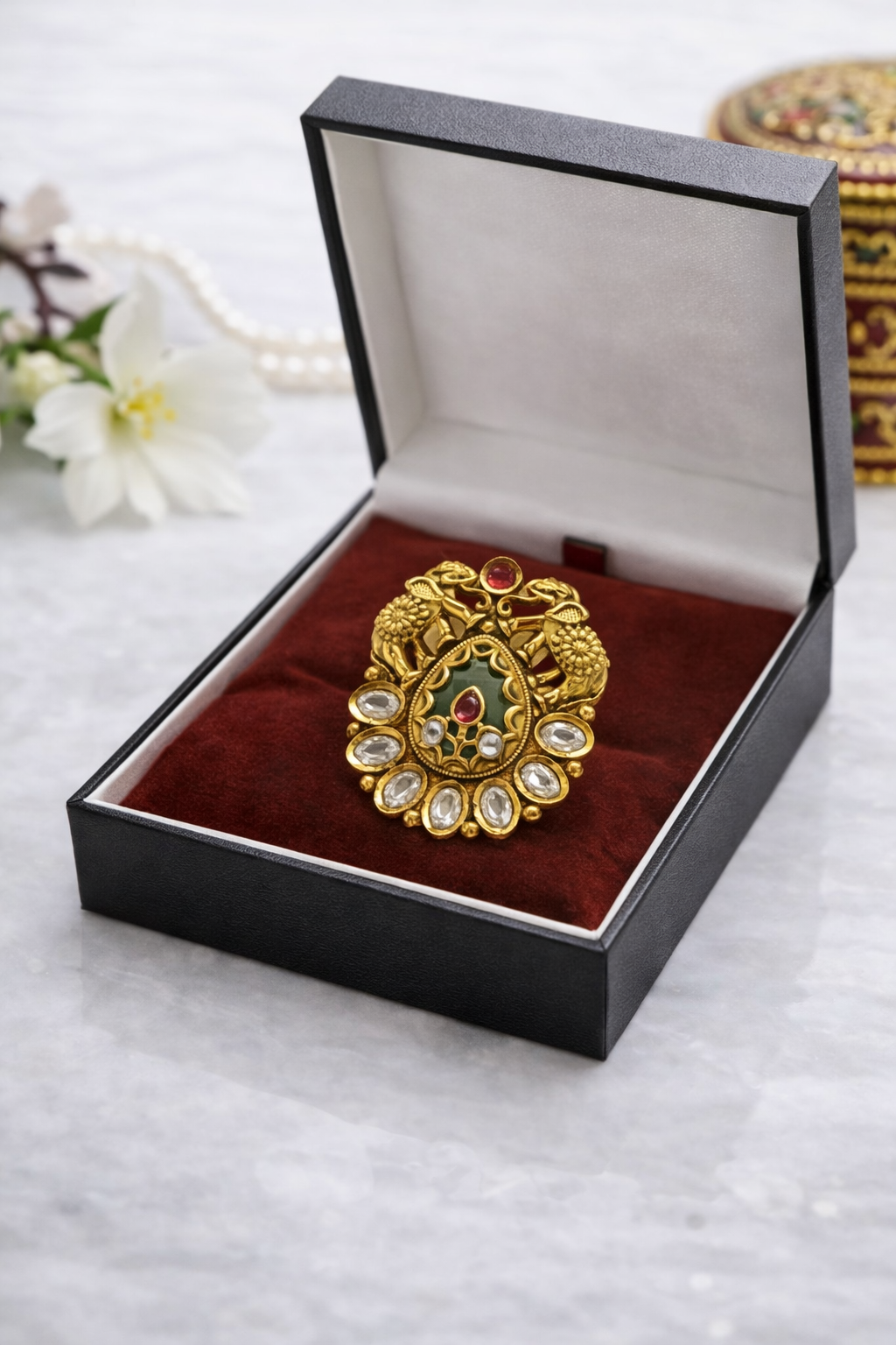 file_00000000caac7206b3174aa5c7e3c453 Traditional Rajwadi Heritage Ring for women. - Image 1