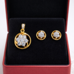 Gold Plated Diamond Pendant Set with Matching Earrings – Elegant Party Wear Jewelry.