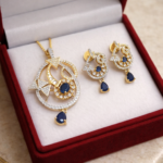 Designer Blue AD Stone Gold Finish Pendant Set.