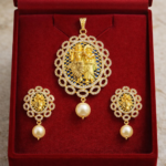 Premium Gold Finish Radha Krishna Pendant Set | Elegant Pearl Drop Design.