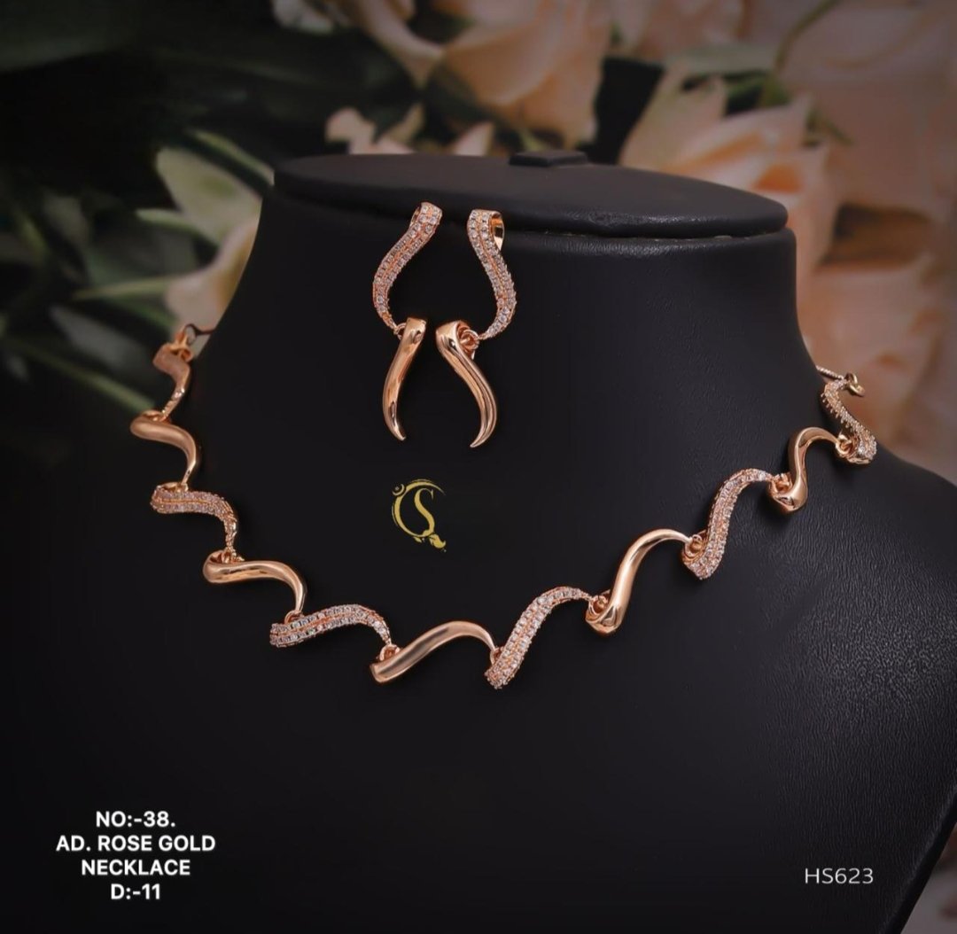 Oplus_131072 Rose Gold Wave Sparkle Necklace Set for women. - Image 1