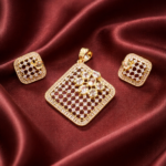 Elegant Square Gold AD Pendant Set for women.