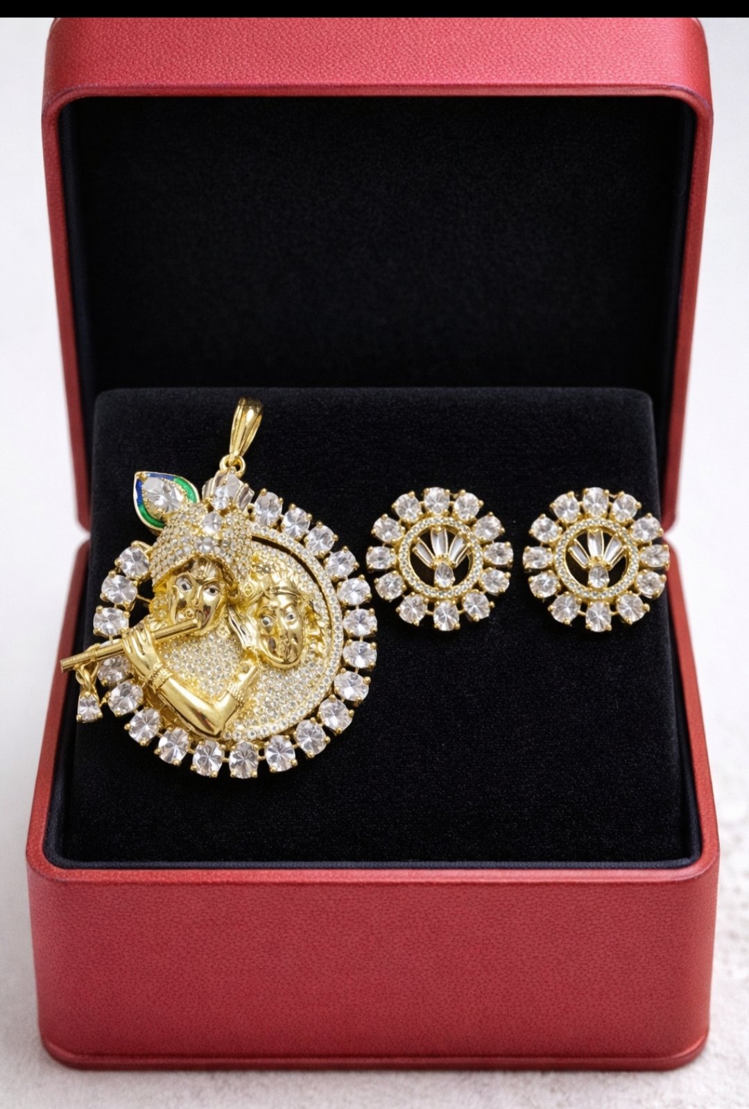 Oplus_131072 Radha Krishna Diamond Look AD Pendant Set with Earrings ✨💎🙏 - Image 1