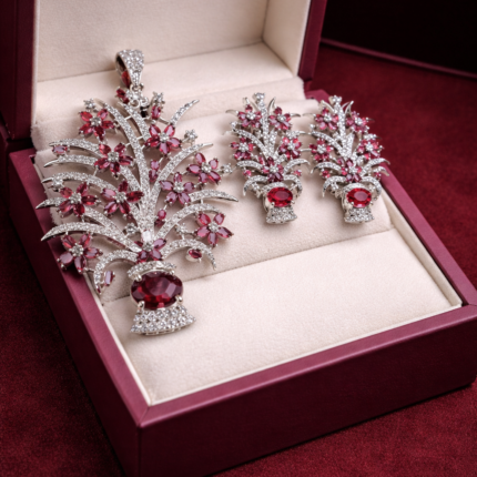 Ruby Floral Diamond Look AD Pendant Set with Earrings ❤️✨💎