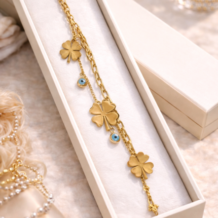 Elegant Four Leaf Clover Evil Eye Bracelet✨❤️