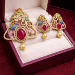 Royal Peacock Ruby AD Pendant Set with Earrings 🦚❤️✨