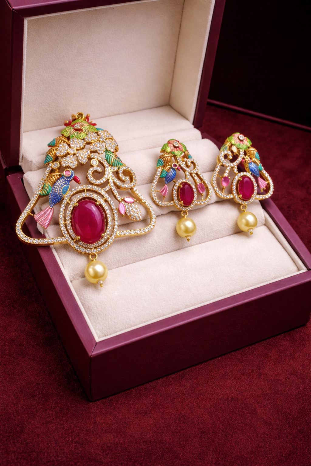 file_0000000063b87208a1f1e6f8de8e9f48 Royal Peacock Ruby AD Pendant Set with Earrings 🦚❤️✨ - Image 1