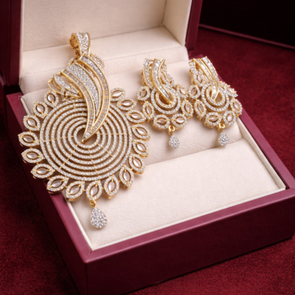 Luxury Gold Diamond Look AD Pendant Set with Earrings ✨
