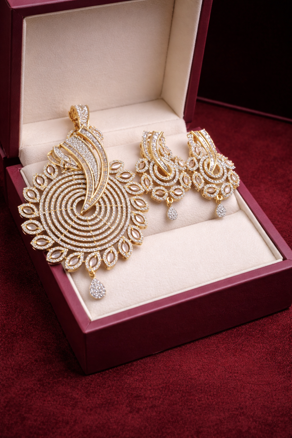 file_000000008674720882ab72ba2cd5760d Luxury Gold Diamond Look AD Pendant Set with Earrings ✨ - Image 1