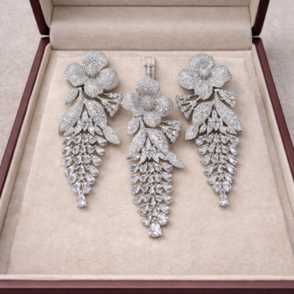 Luxury Floral Diamond Pendant Set with Earrings ✨💎
