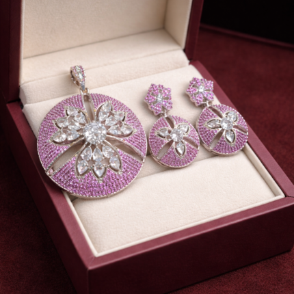 Pink Diamond Look AD Pendant Set with Earrings ✨💗💎