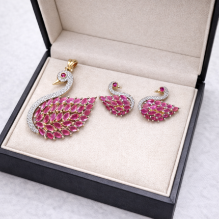 Royal Ruby Peacock Pendant Set – Premium Designer Collection✨