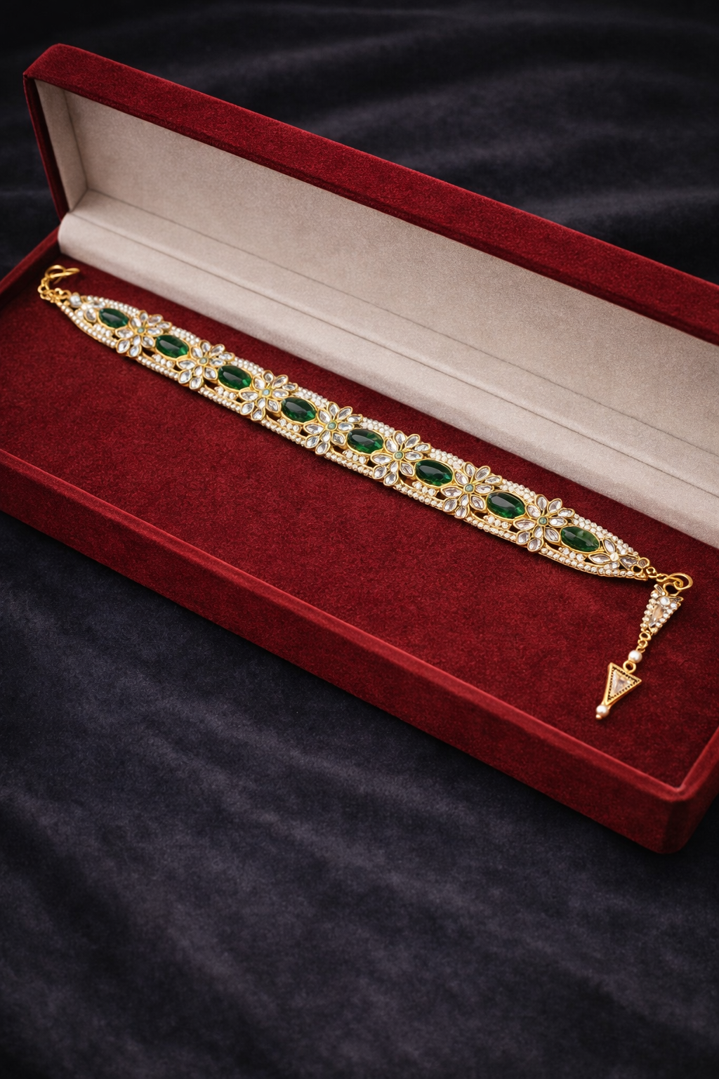 file_00000000c28071fd816c7a227a263a5d Royal Emerald Look Gold Plated Matha Patti - Image 1