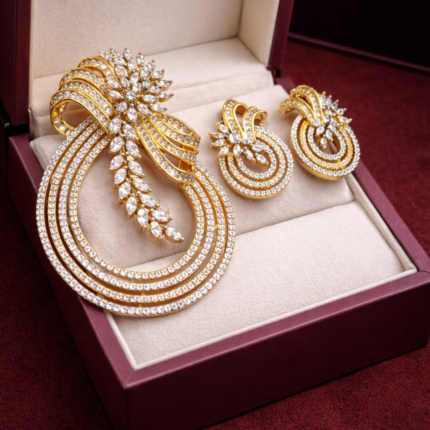 Royal Gold Diamond Look AD Pendant Set with Earrings ✨💛💎