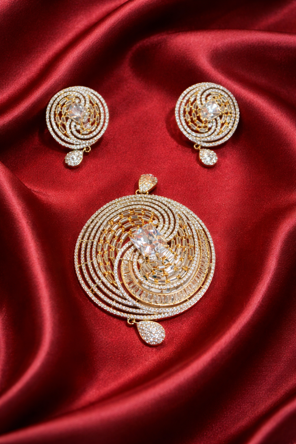 file_00000000f7e471fdb285dd2b955fa4c5 Luxury Golden Crystal Spiral Pendant Set for women. - Image 1