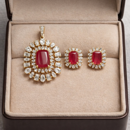 Royal Ruby Halo Pendant Set ✨