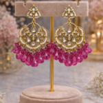 Ruby Pink Chandbali Drop Earrings 💖