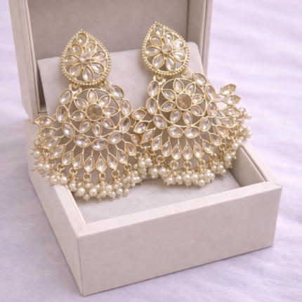 Royal Kundan Pearl Chandbali Earrings✨