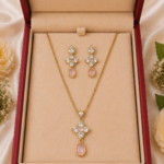 Elegant Blush Stone Pendant Set with Matching Earrings ✨