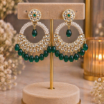 Elegant Emerald Pearl Hoop Chandbali Earrings 💚✨