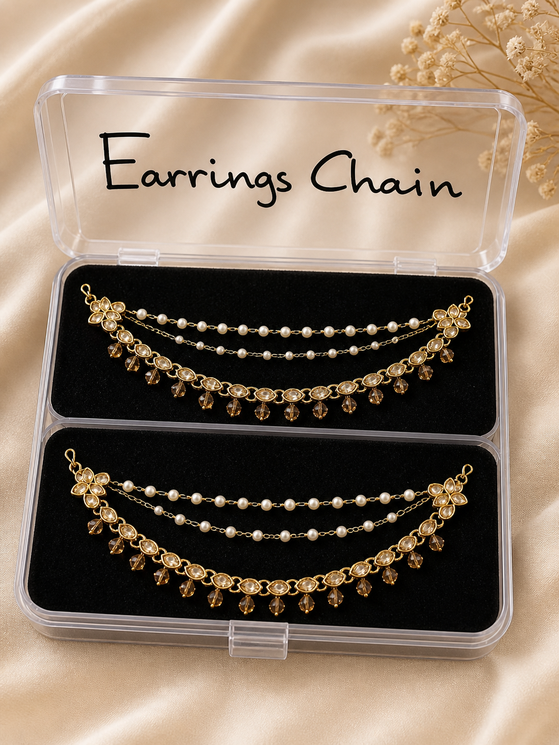 file_00000000da547208aa4a3705284d18bd Royal Kundan Pearl Ear Chain✨ - Image 1