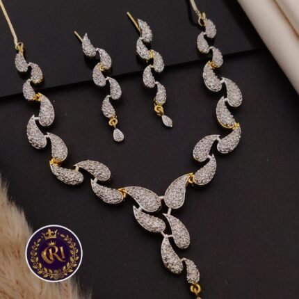 Premium A.D. Golden Leaf Design Necklace Set with Matching Earrings | Party Wear & Wedding Collection ✨💛