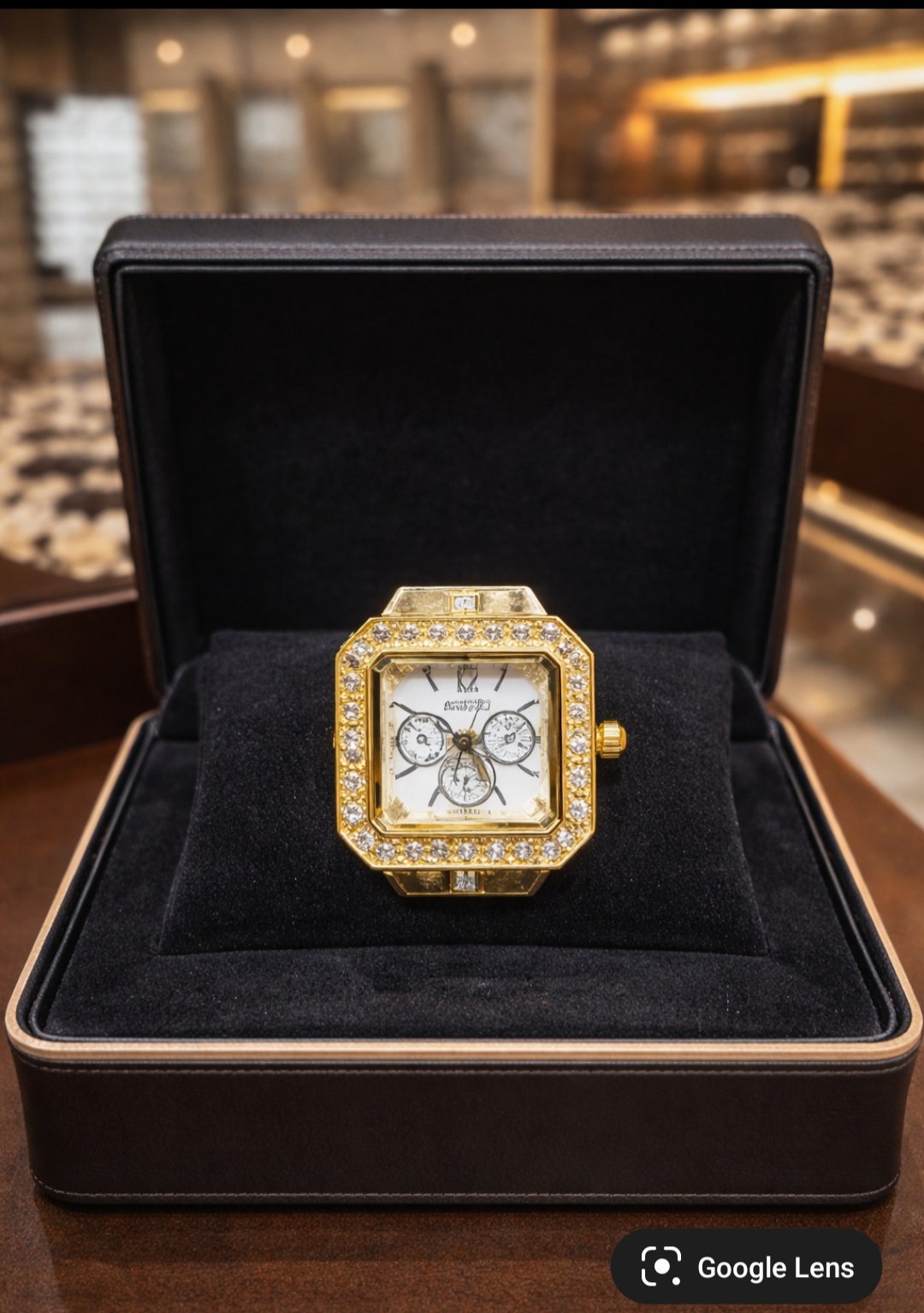 Oplus_131072 👑 Royal Crystal Square Ring Watch - Image 1
