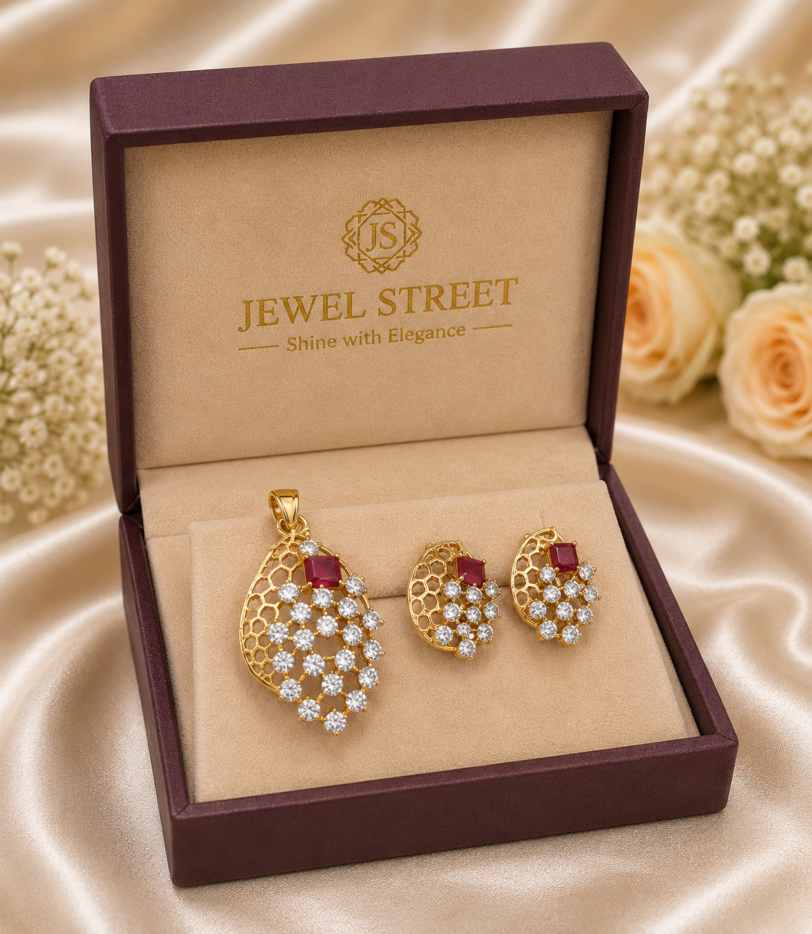 file_00000000d2247207b2682633f811f3bf Royal Ruby Honeycomb Pendant Set ✨❤️ - Image 1
