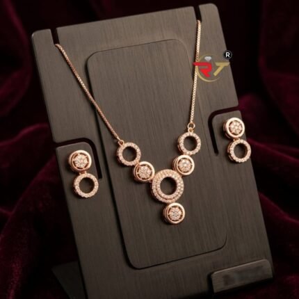 Premium Rose Gold A.D. Pendant Set for Women | Elegant CZ Diamond Necklace & Earrings Set ✨
