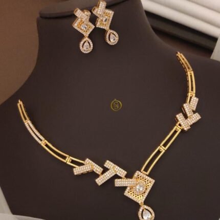 ✨ Elegant A.D. Diamond Gold Necklace Set ✨