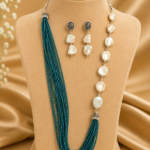 Premium Blue Beaded Pearl Long Necklace Set with Matching Earrings | Designer Party Wear & Ethnic Jewellery for Women ✨