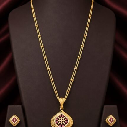 Premium Gold-Plated Ruby Pendant Set✨